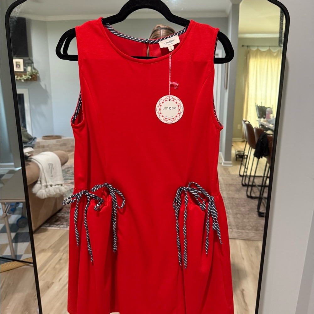 Umgee Red Dress with navy Bow Accents
